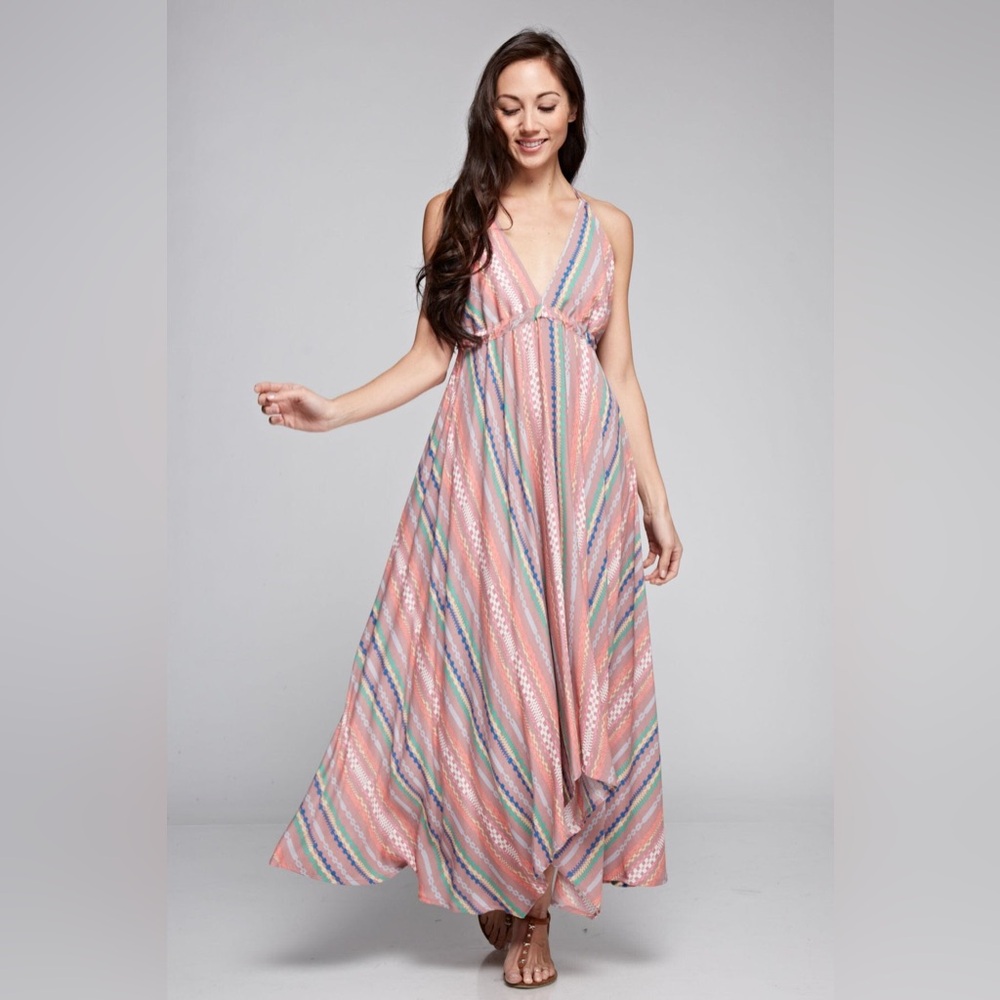 LOVESTITCH Geo Stripe Halter Dress‎